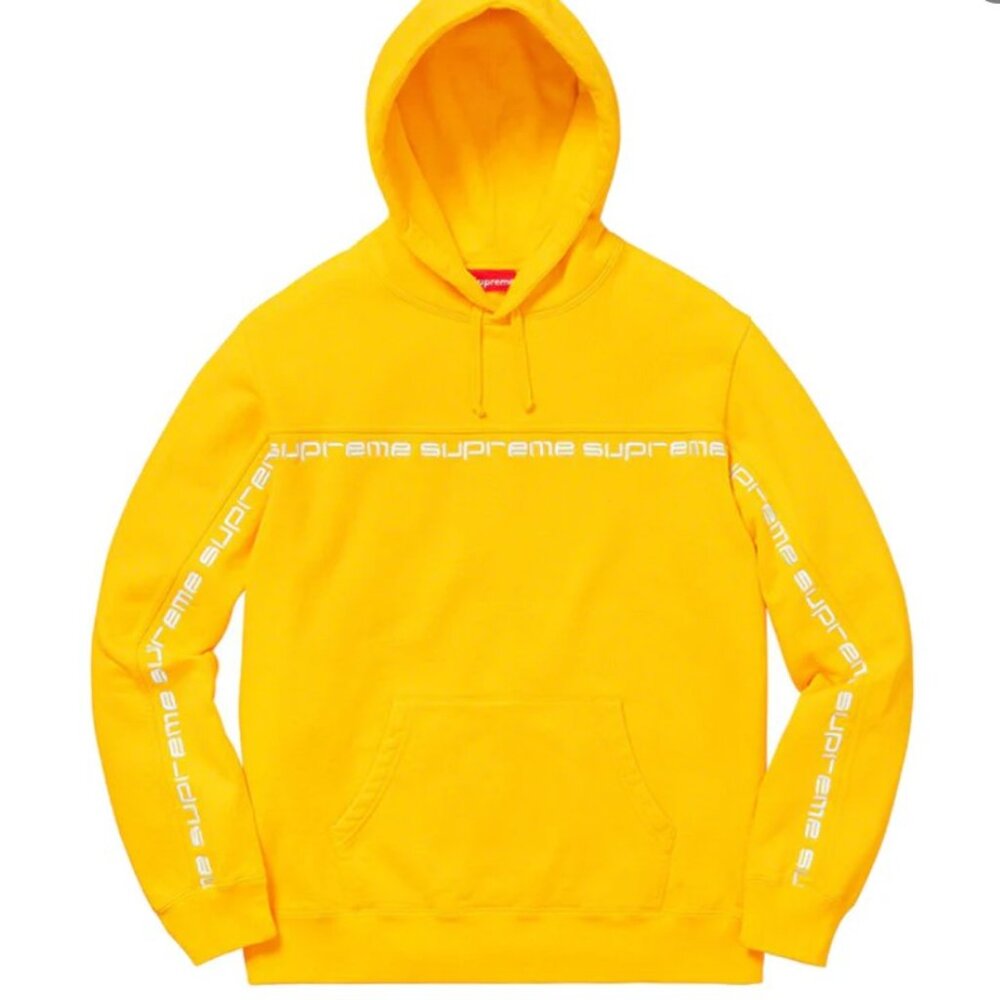 Supreme Text Stripe Hooded Sweatshirt, Size L